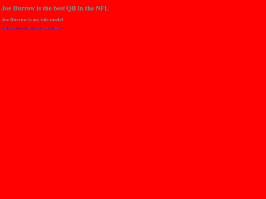 Joe Burrow start page screenshot