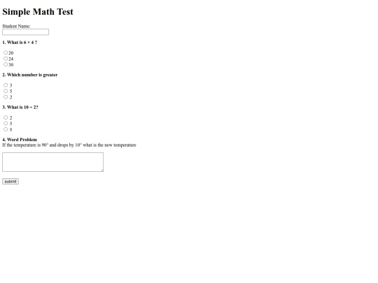 MathTest screenshot
