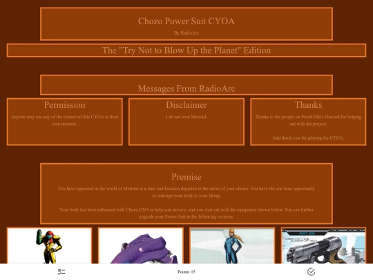 cyoa/Chozo Power Suit screenshot