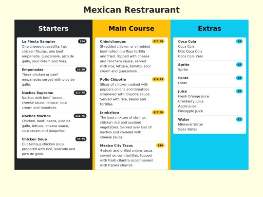 Menu screenshot