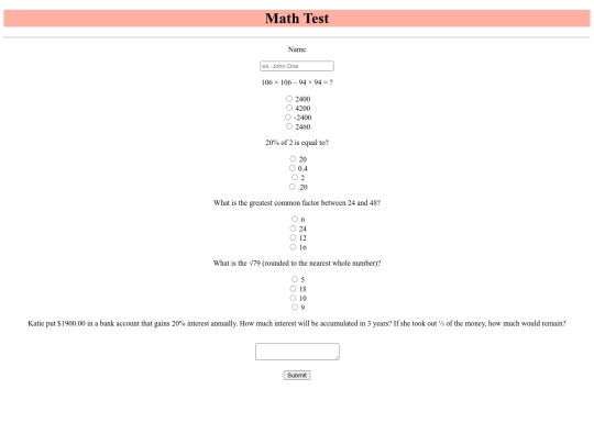 MathAssignment/MathTestFormAssignment screenshot