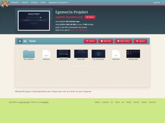 Neocities - Dashboard screenshot