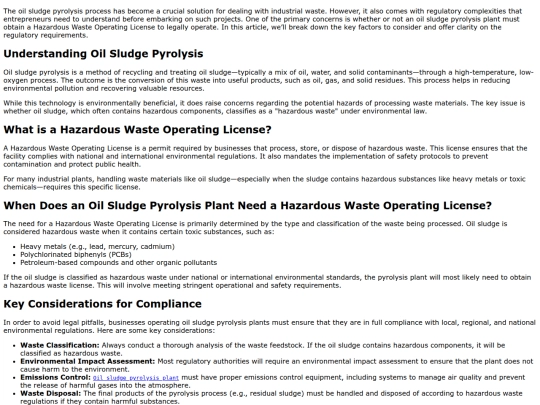does-an-oil-sludge-pyrolysis-plant-require-a-hazardous-waste-operating-license screenshot