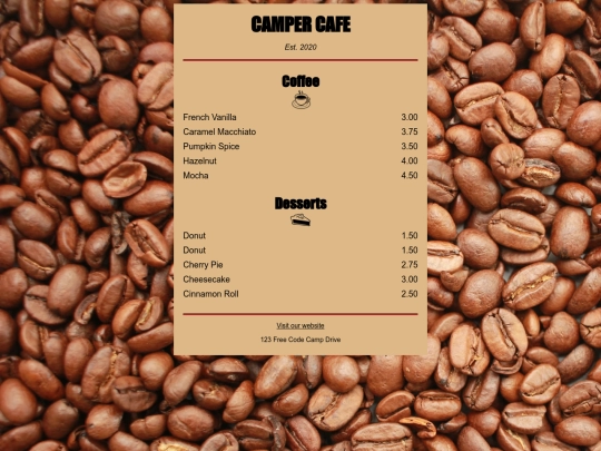 FreeCodeCamp/campercafe screenshot