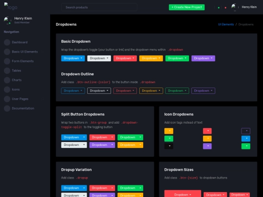 pages/charts/dropdowns screenshot