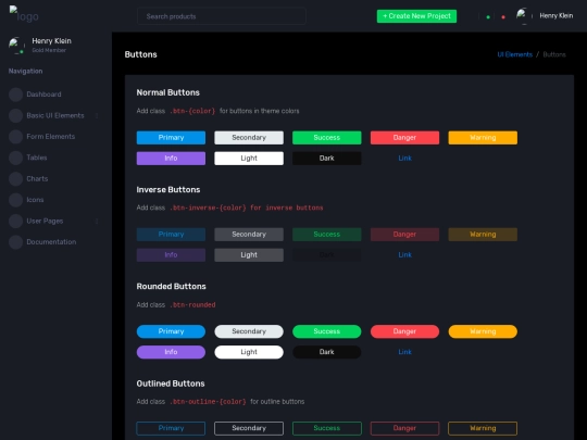 pages/forms/buttons screenshot