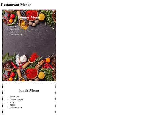 restrant menu screenshot