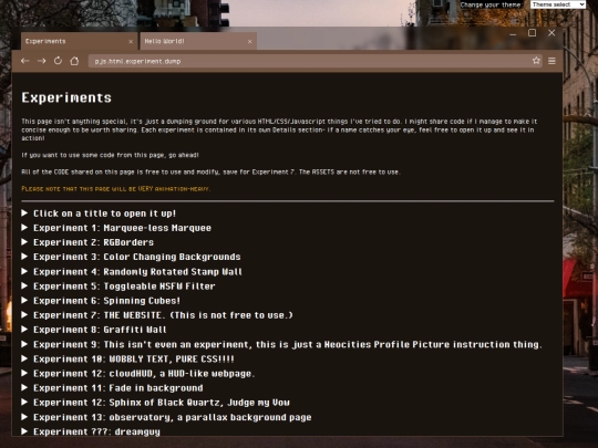 experiments screenshot