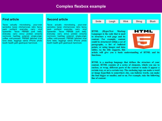 Complex flexbox example/Wink screenshot