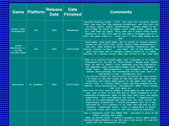 Log/games screenshot
