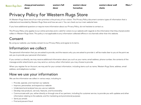 cheap-priced-western-decor/privacy-policy screenshot
