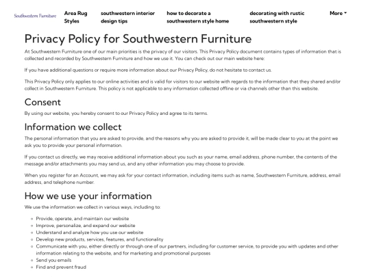 southwest-rugs-for-your-homes-or-office-areas/privacy-policy screenshot