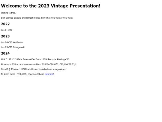 Vintagepresentationpricelist screenshot