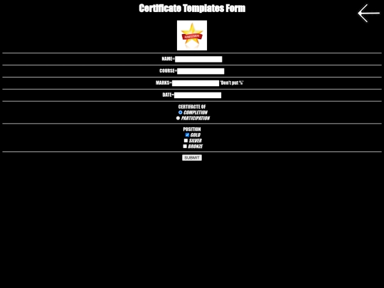HTML/certificate form screenshot