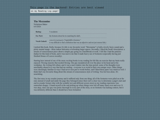 more/readinglog/1-the_mezzanine screenshot