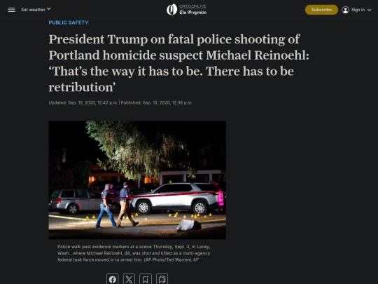 Fascism/DT Political Violence /President Trump on fatal police shooting of Portland homicide suspect Michael Reinoehl： ‘That’s the way it has to be. screenshot