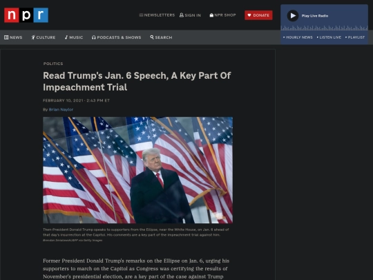 Fascism/DT Political Violence /Transcript Of Trump's Speech At Rally Before Capitol Riot ： NPR (2_25_2025 5：33：56 AM) screenshot