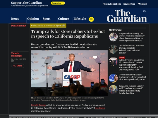 Fascism/DT Political Violence /Trump calls for store robbers to be shot in speech to California Republicans ｜ Donald Trump ｜ The Guardian (3_1_2025 12：11：15 PM) screenshot