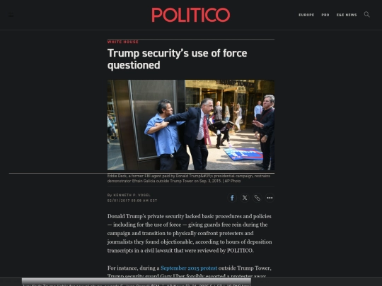 Fascism/DT Political Violence /Trump security’s use of force questioned - POLITICO (2_26_2025 6：03：25 PM) screenshot