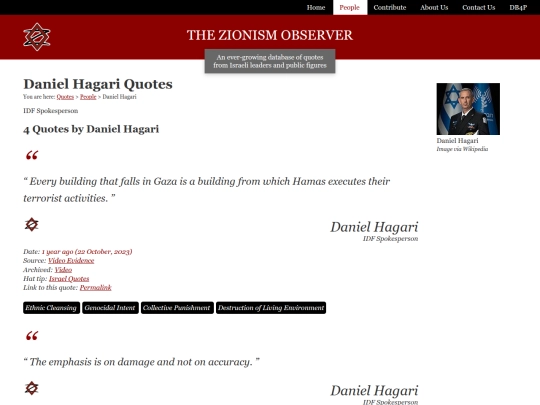 IPG/Next/Hagari, Daniel ｜ Potentially Genocidal Quotes ｜ Zionism Observer (10_1_2025 6：40：20 PM) screenshot