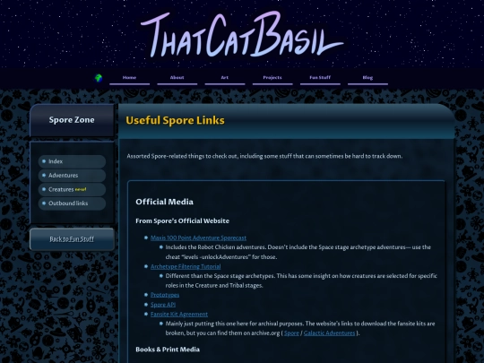 funstuff/spore/links screenshot