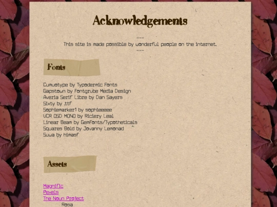 archives/acknowledgements screenshot