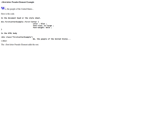 html-tutorial/cssTutorial/pseudoElementExamples/firstLetter screenshot
