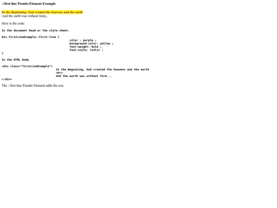 html-tutorial/cssTutorial/pseudoElementExamples/firstLine screenshot