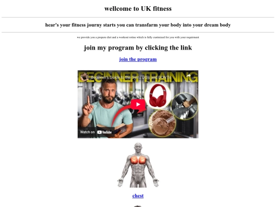 webpage for uk fitness/front page screenshot