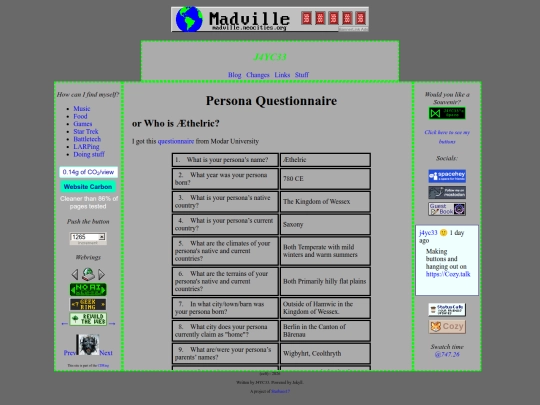 Persona/Questionnaire screenshot
