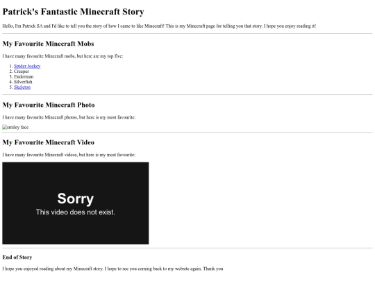 PatricksMinecraftPage screenshot