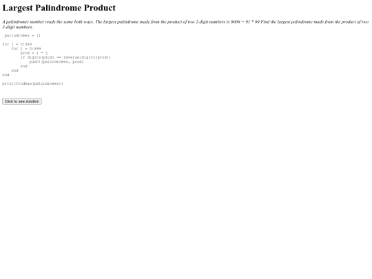 projecteulerhtml/004largestpalindrome screenshot