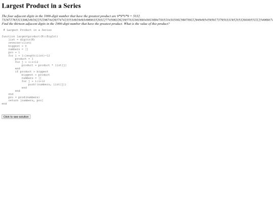 projecteulerhtml/008LargestProductInASeries screenshot
