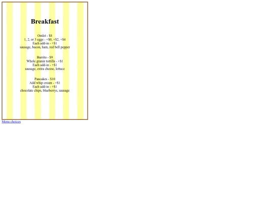 Menu-assignment/breakfast-menu screenshot