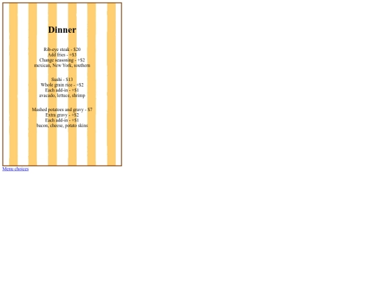 Menu-assignment/dinner-menu screenshot