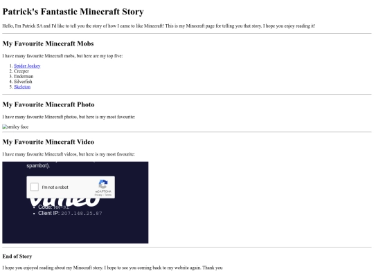 PatricksMinecraftPage screenshot