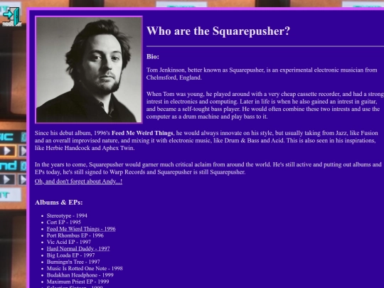 shelf/artists/Squarepusher screenshot