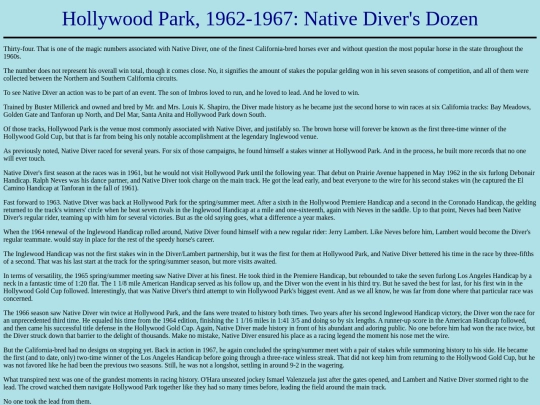 Achievements/1960s/NativeDiverHollywoodParkStakesRecord screenshot