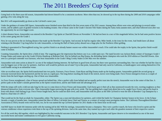 Races/2010s/2011BreedersCupSprint screenshot