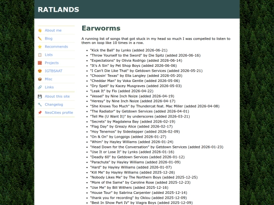 lists/earworms screenshot