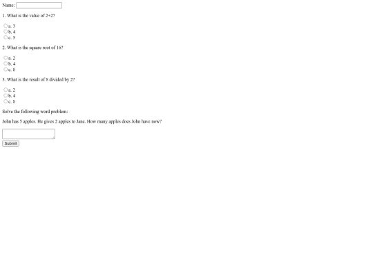 mathtest screenshot