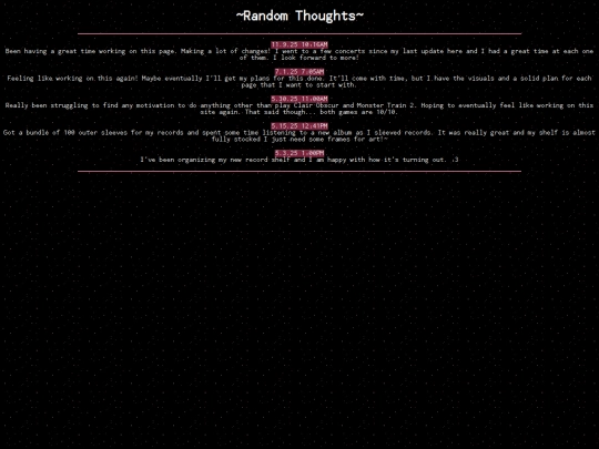 Site Pages/thoughts screenshot
