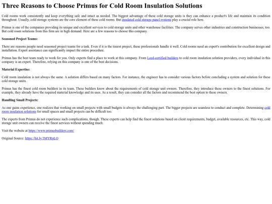ThreeReasonstoChoosePrimusforColdRoomInsulationSolutions screenshot
