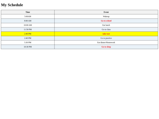 Schedule screenshot