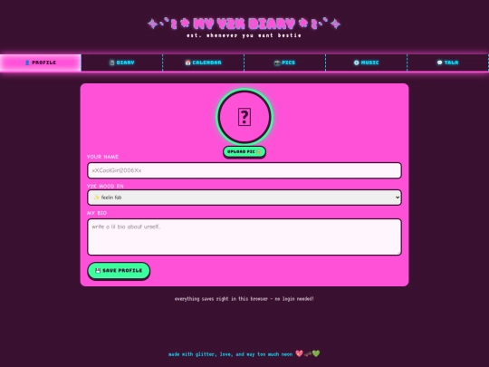 glitterbug-diary screenshot