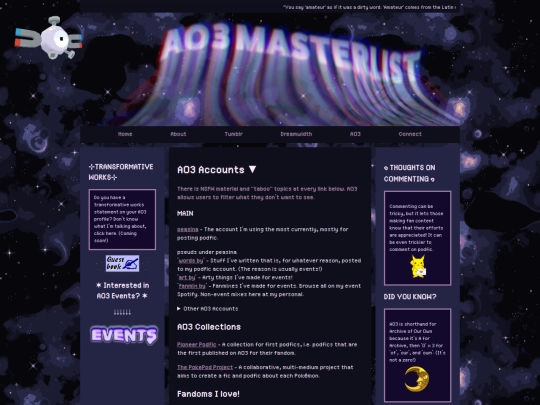 ao3masterlist screenshot