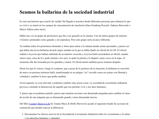 Escritos/Seamos la bailarina en el campo de concentracion screenshot