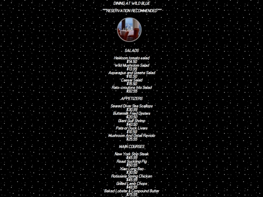 menus screenshot
