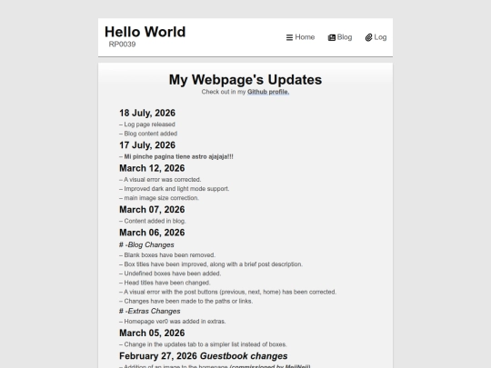 log/extras/updates screenshot