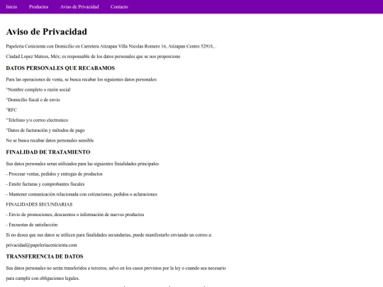 Aviso de Privacidad screenshot